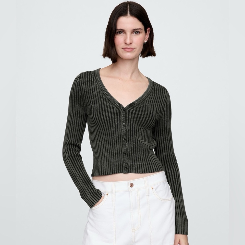 NWT - GAP Women's Ribbed Button-Up Cardigan - Dark Gray